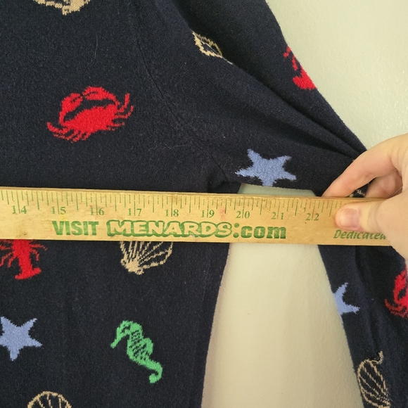 Talbots Sweater Navy Blue BY THE SEA Pullover Lobster Nautical Ocean Size Large - Picture 6 of 9